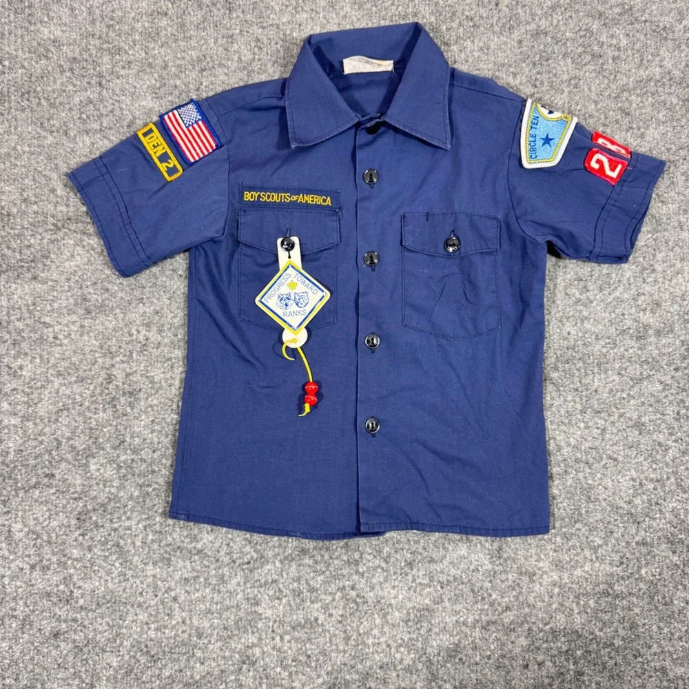 Boy Scouts of America Uniform Shirt Vintage Patches Boys Size 8 Blue Cotton GUC